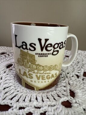 Starbucks Las Vegas Coffee Mug 2011 in White and Gold-Tone